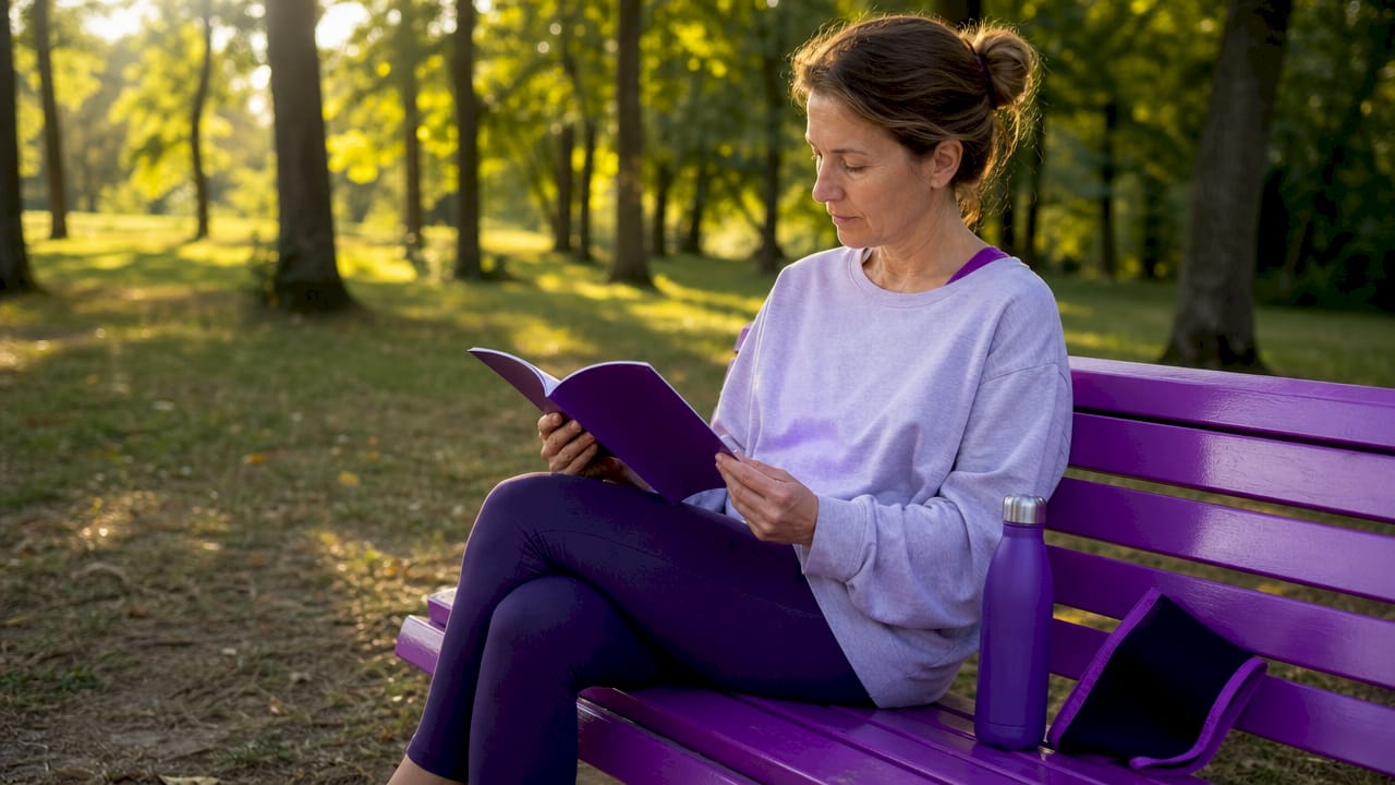 Woman reading fracture recovery guide at home