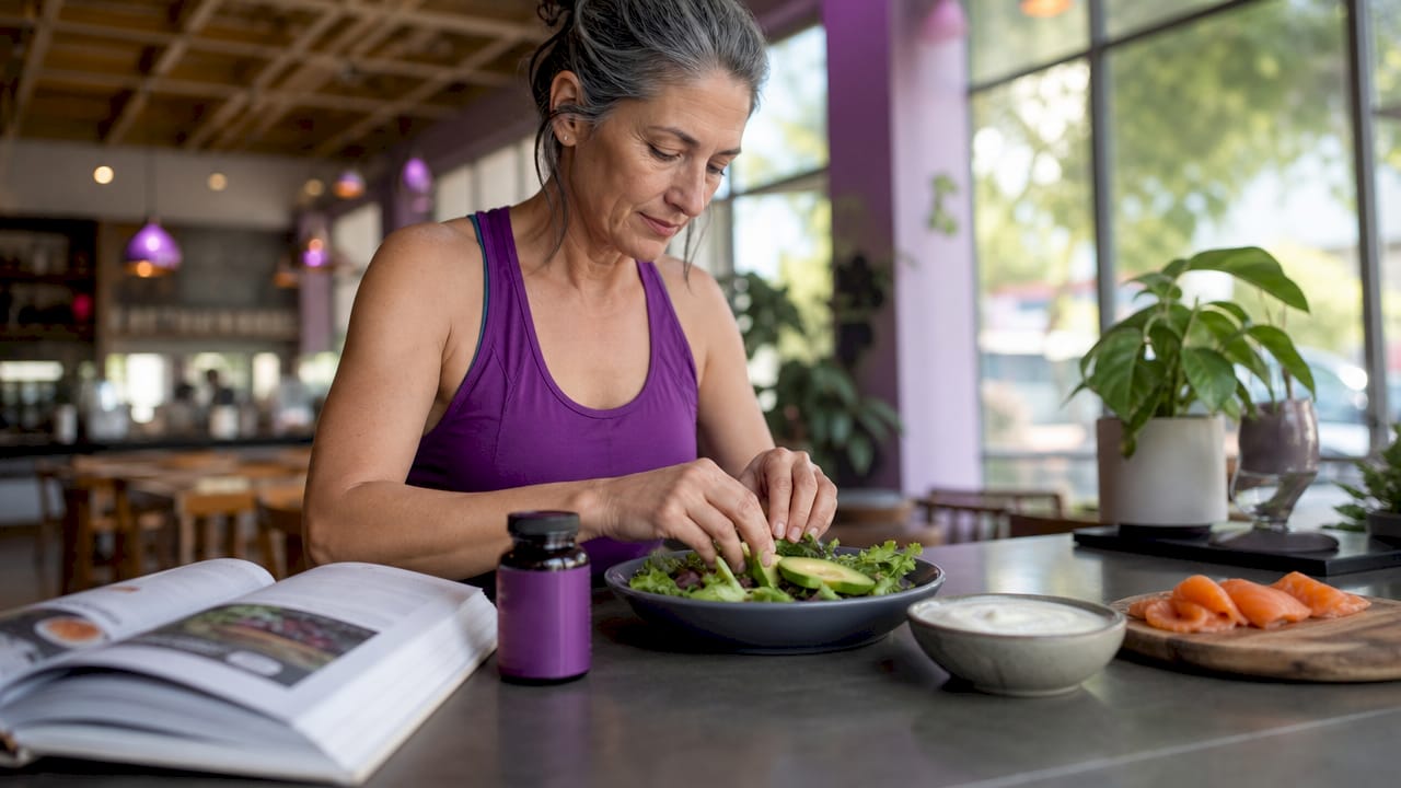 Woman preparing calcium-rich meal in kitchen