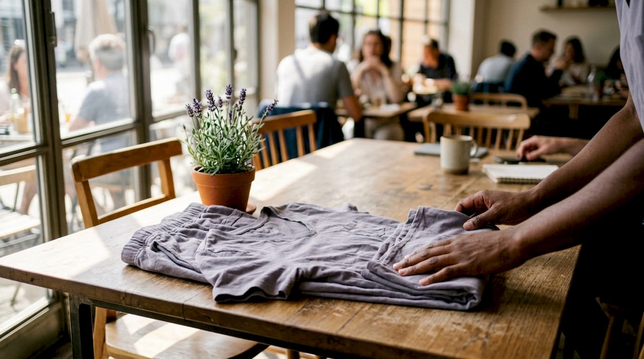 Hands laying out simple clothing for bone density test