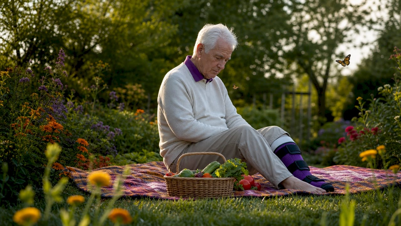 Elderly man contemplative on park bench