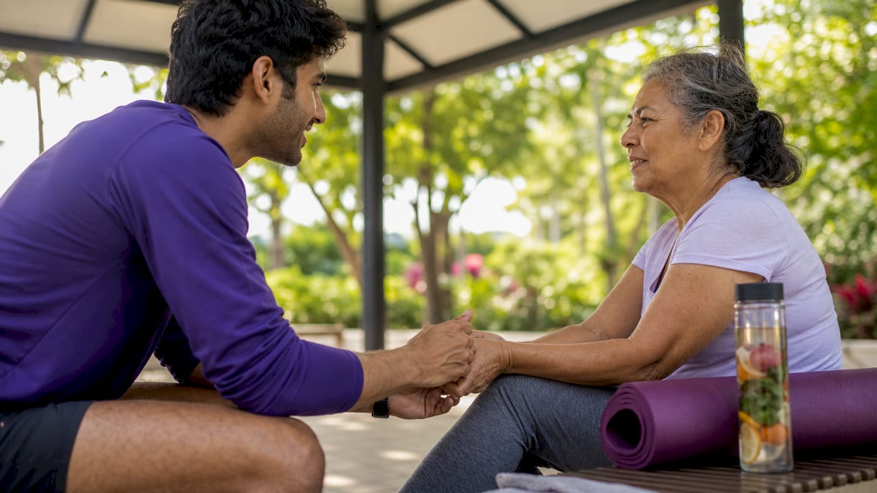 Two hands holding in rehabilitation gym