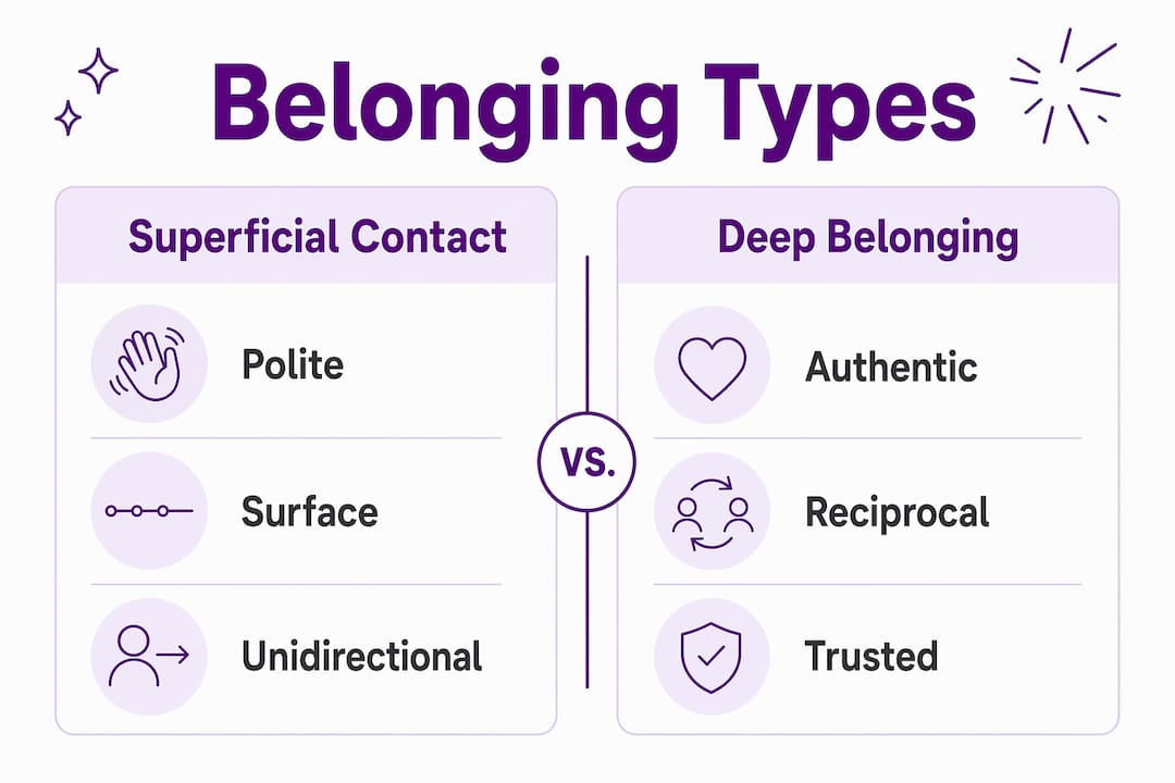 Infographic comparing superficial contact vs deep belonging