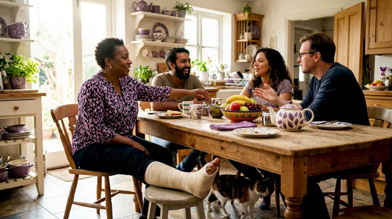 Woman healing supported by friends at home