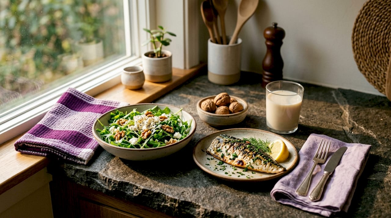 Calcium-rich meal with kale and sardines