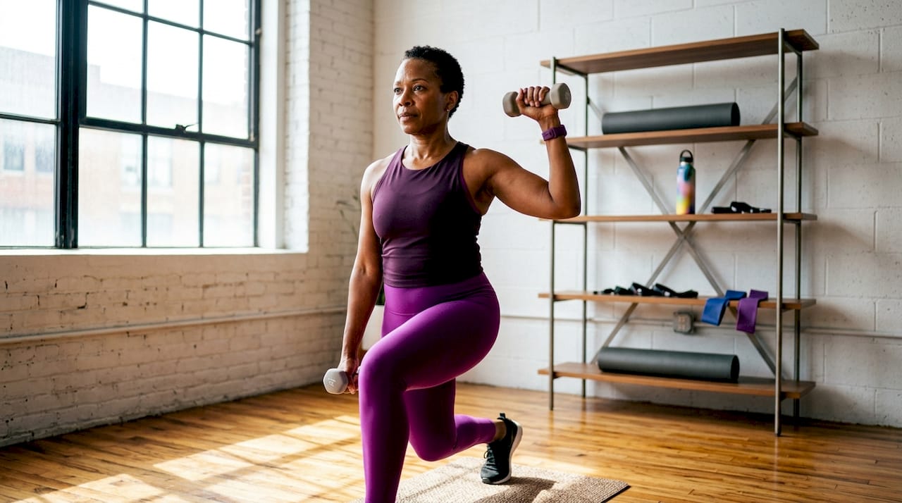Woman doing weight-bearing exercise with dumbbells