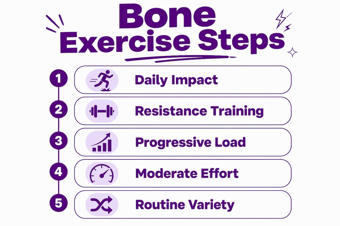Infographic showing bone exercise routine steps