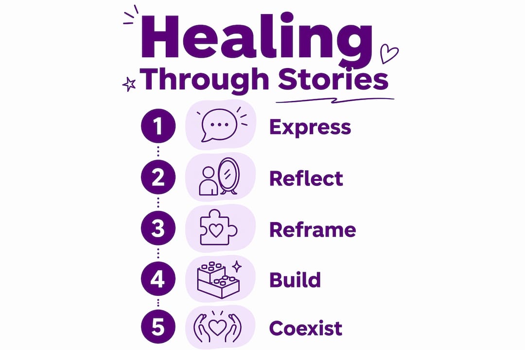Infographic showing storytelling healing stages