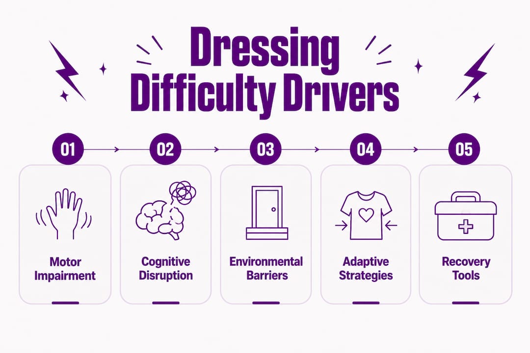 Infographic showing primary drivers and aids for dressing difficulty