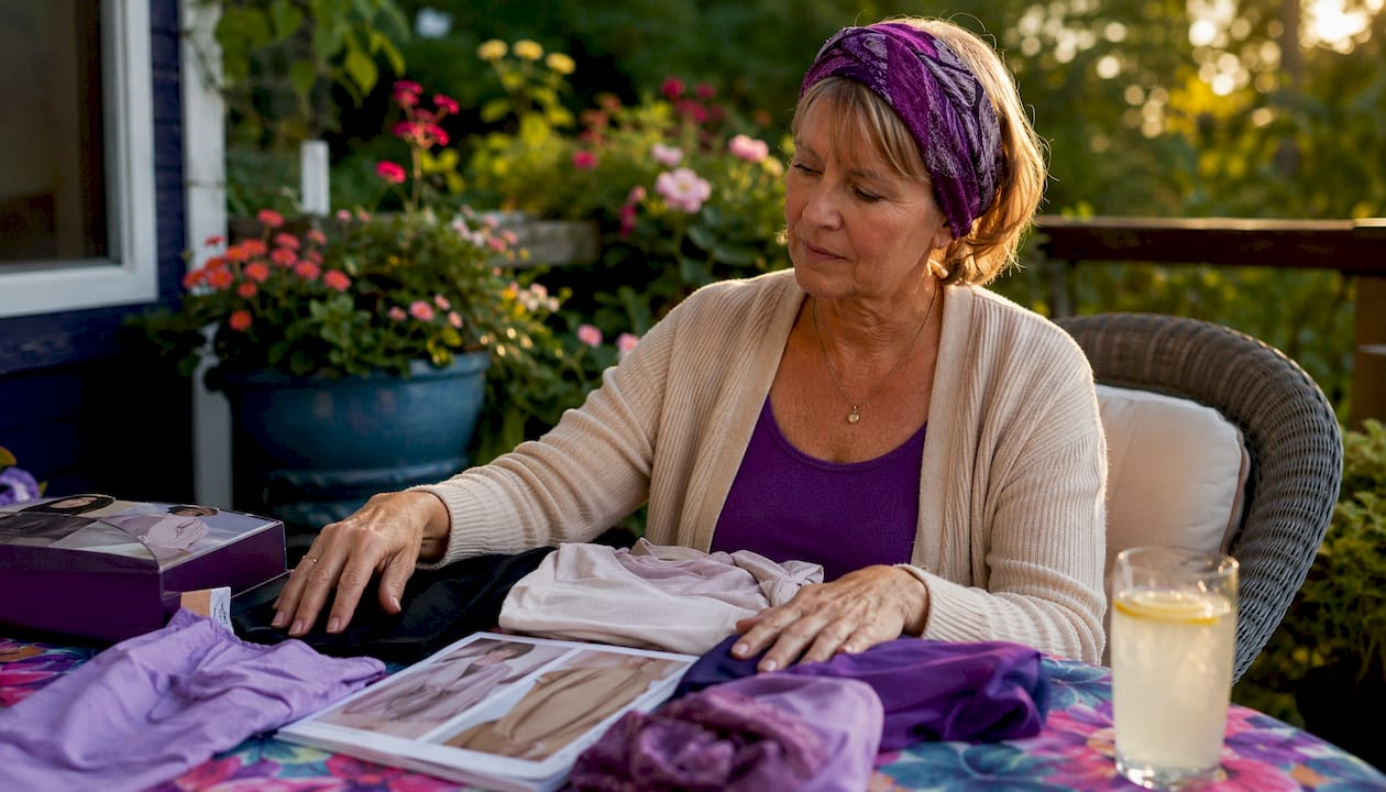Woman examining cancer recovery support products
