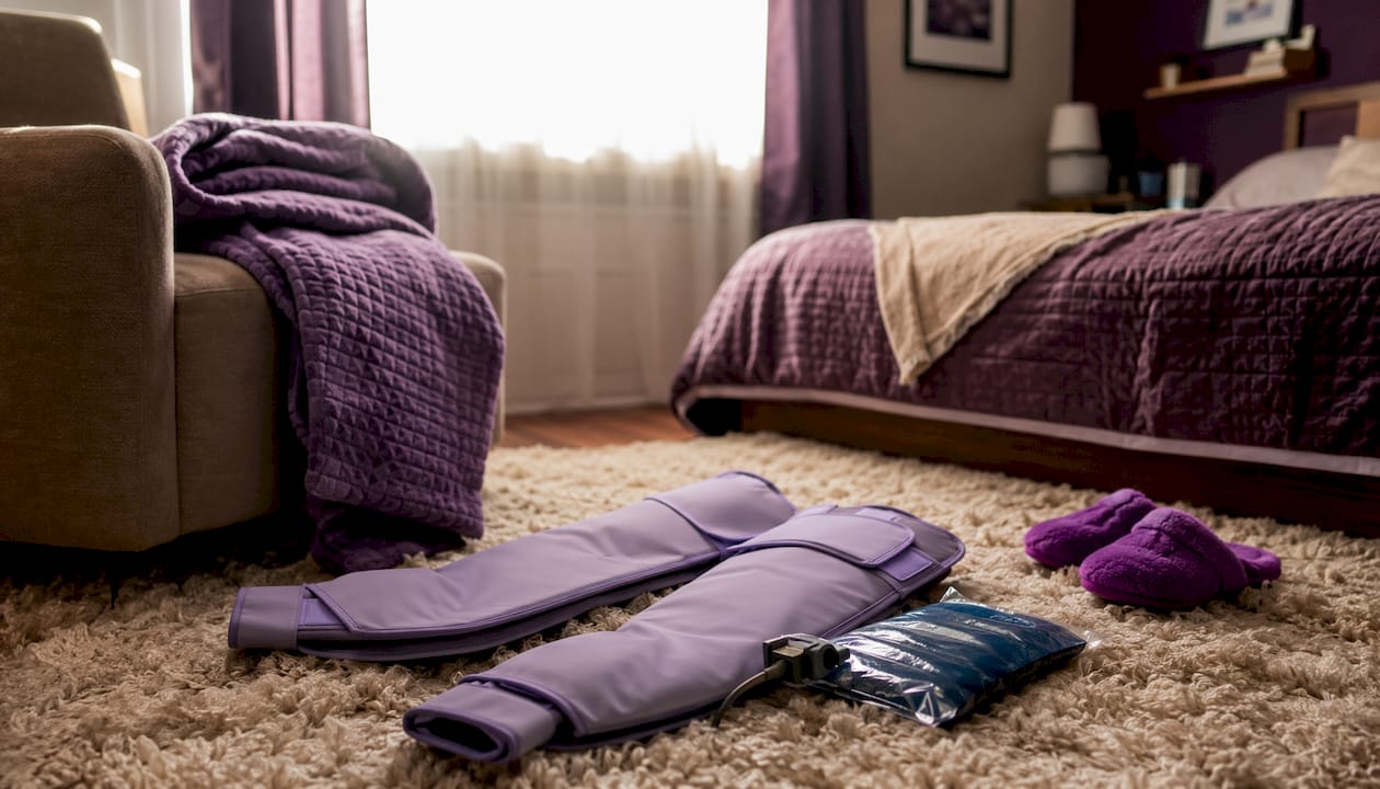 Close-up of cold and compression therapy devices on table