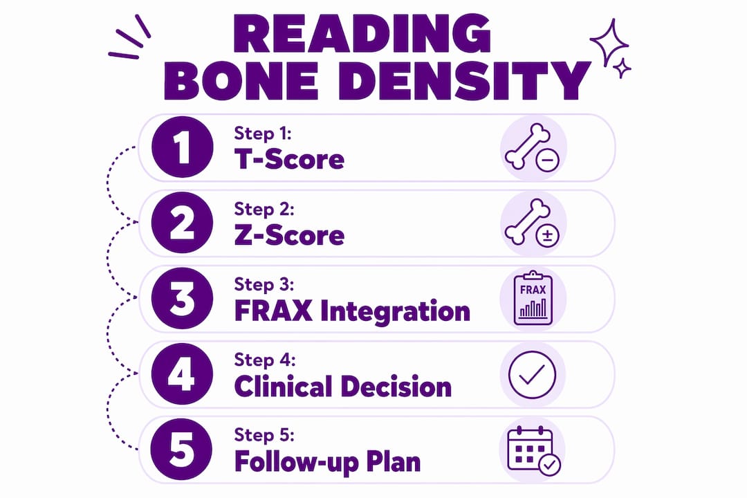 Infographic illustrating bone density result interpretation steps