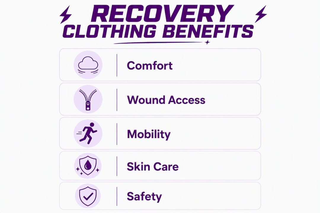 Infographic outlining key recovery clothing benefits