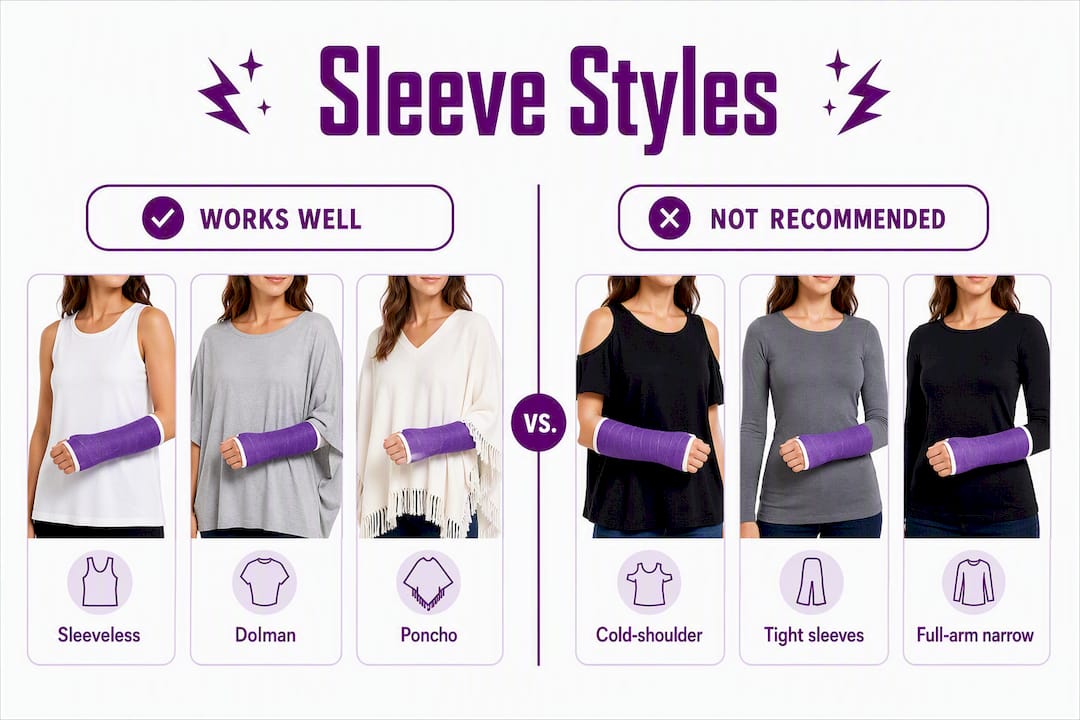 Infographic comparing sleeve styles for cast-friendly tops
