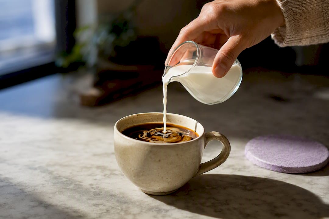 Milk being added to freshly brewed coffee