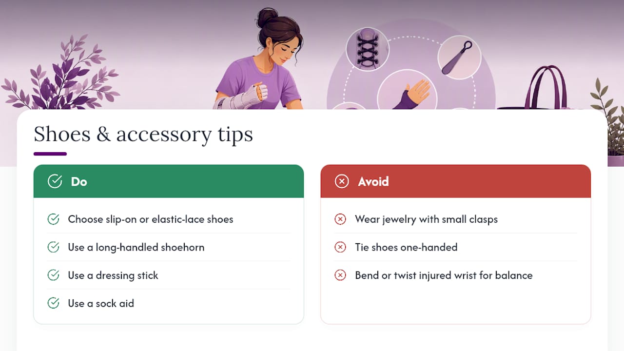 One-handed dressing aids and adaptive clothing features