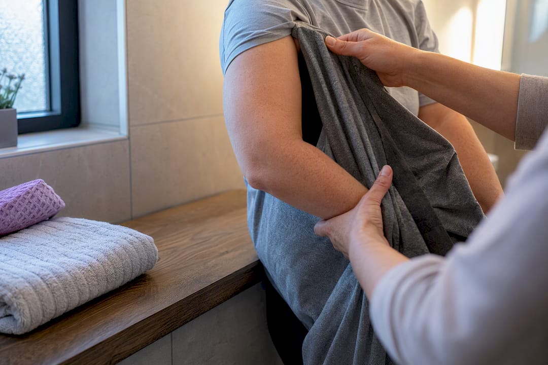 One-handed dressing after elbow surgery