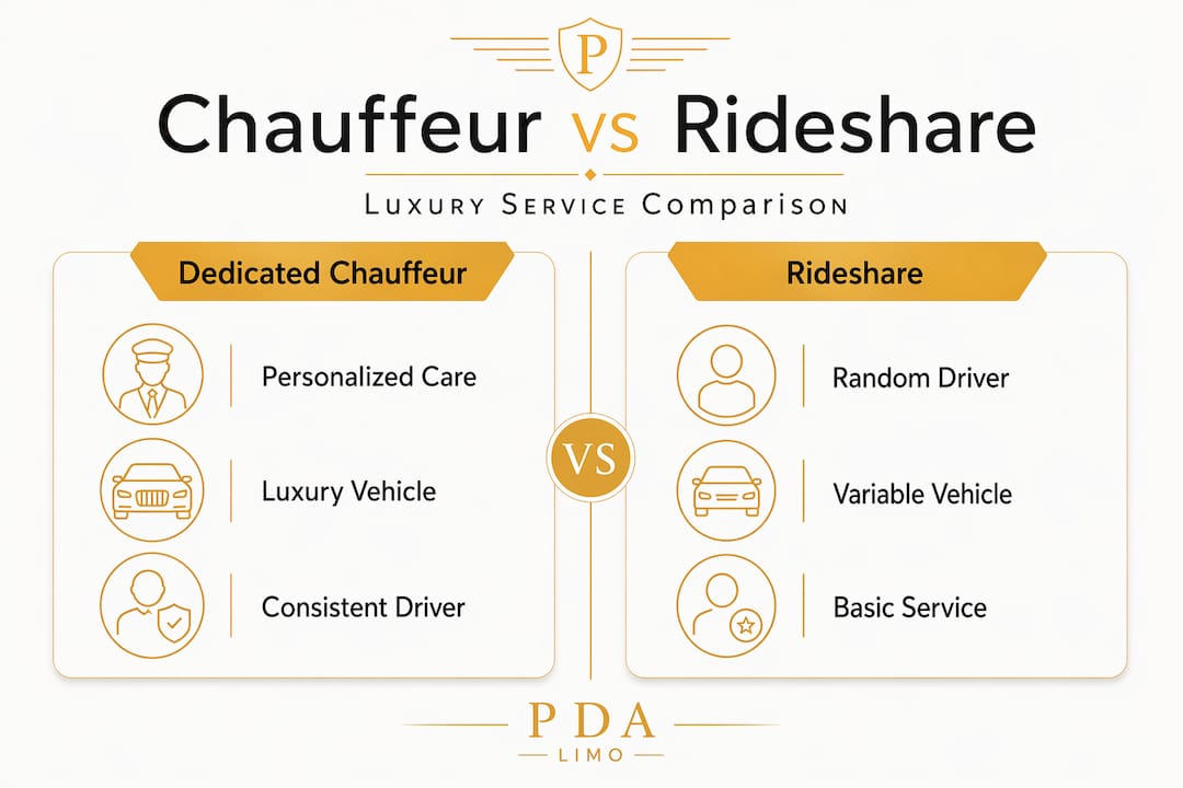 Infographic comparing dedicated chauffeur to rideshare services