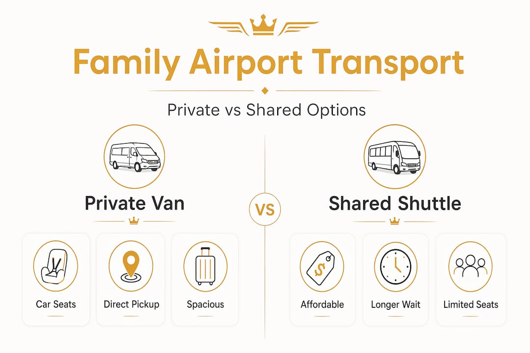 Infographic comparing private van and shared shuttle options