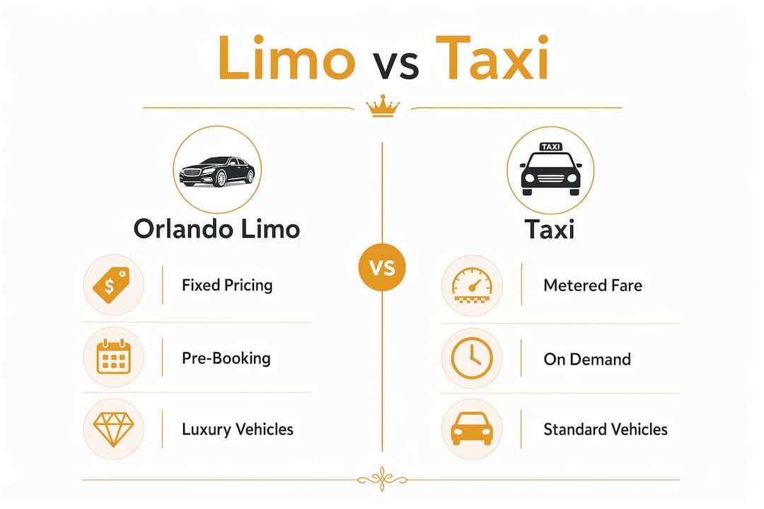 Infographic comparing Orlando limo and taxi services