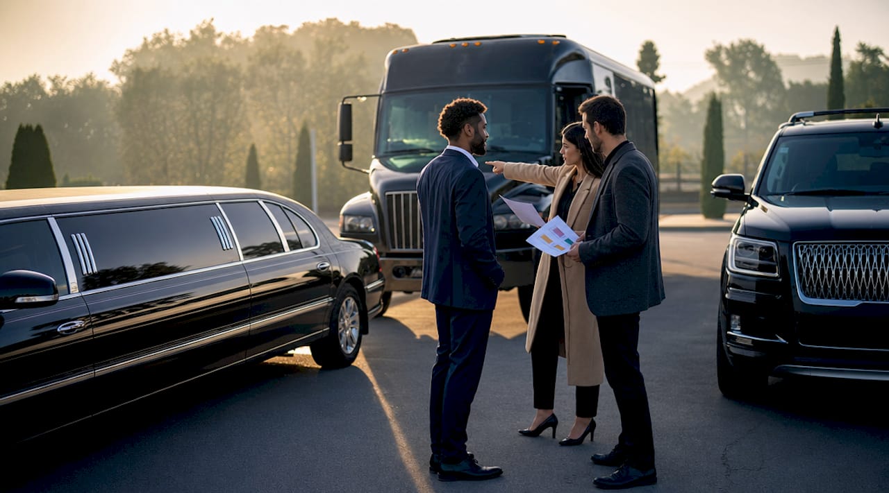 Group choosing limo vehicle by passenger capacity