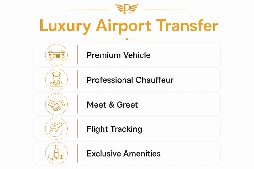 Infographic showing luxury airport transfer features