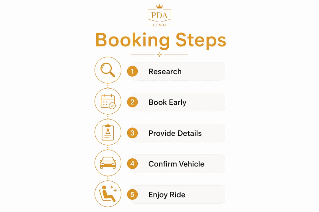 Infographic showing steps to book family limo