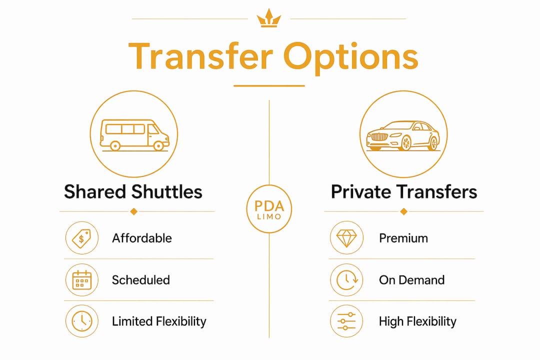 Infographic comparing shared shuttles and private transfers