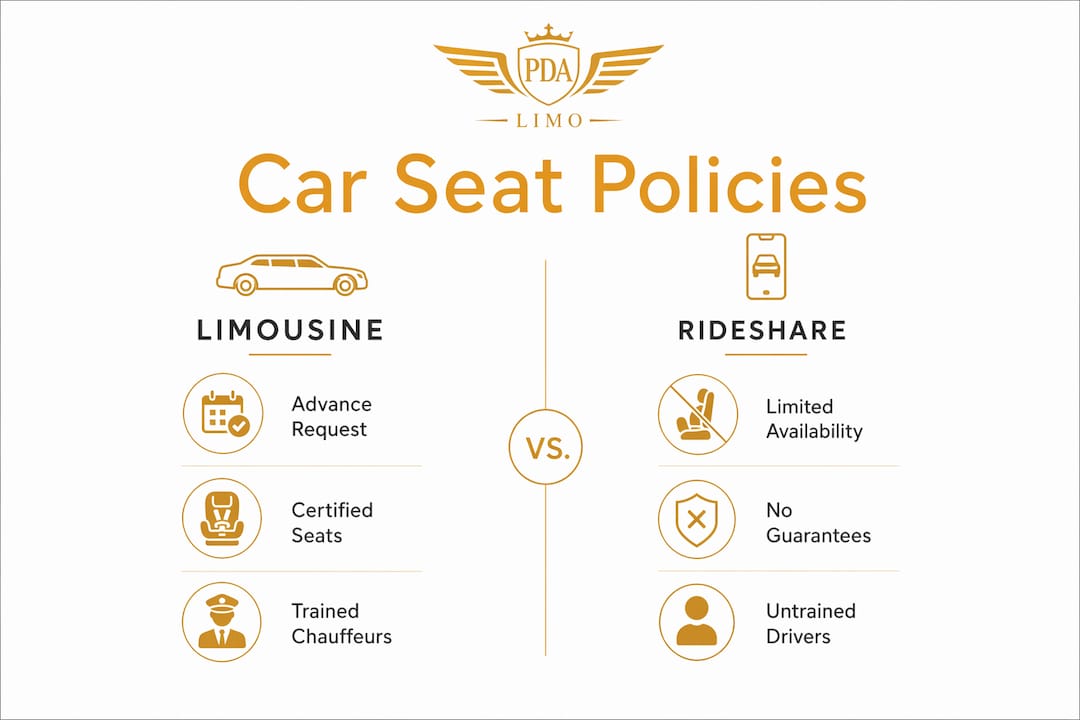 Infographic comparing limo and rideshare car seat policies