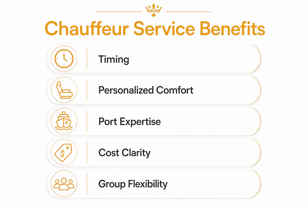 Infographic outlining key benefits of chauffeur services for cruise passengers