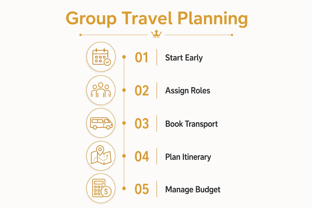 Infographic showing group travel planning steps