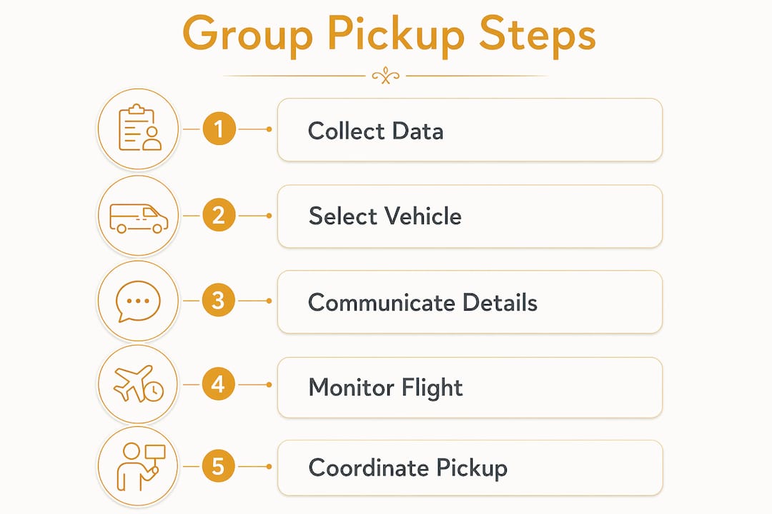 Infographic detailing group airport pickup process steps