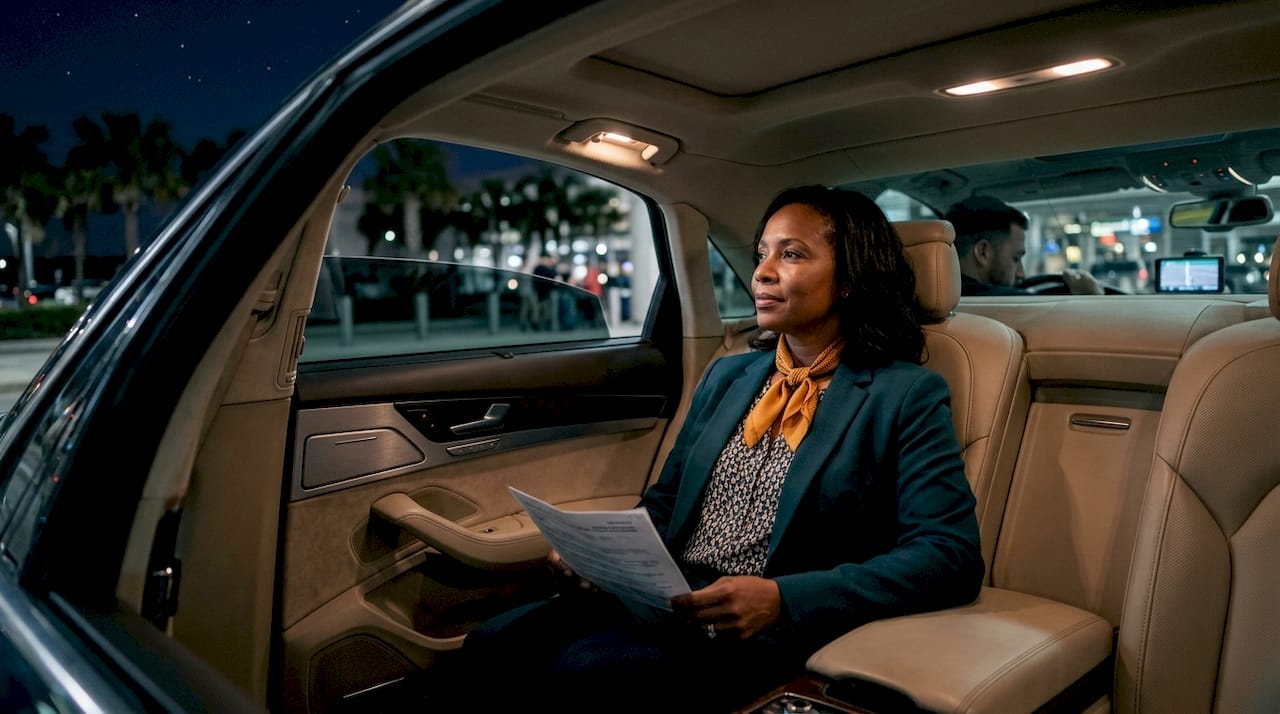 Passenger seated in private car at Orlando airport