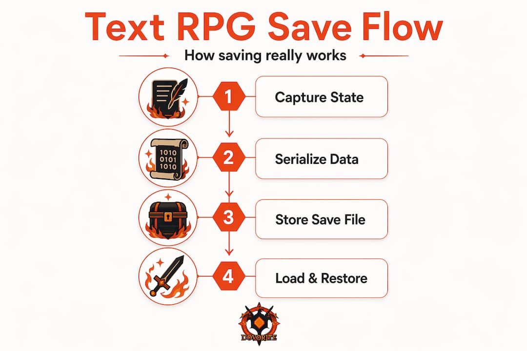 Infographic showing text RPG save process steps