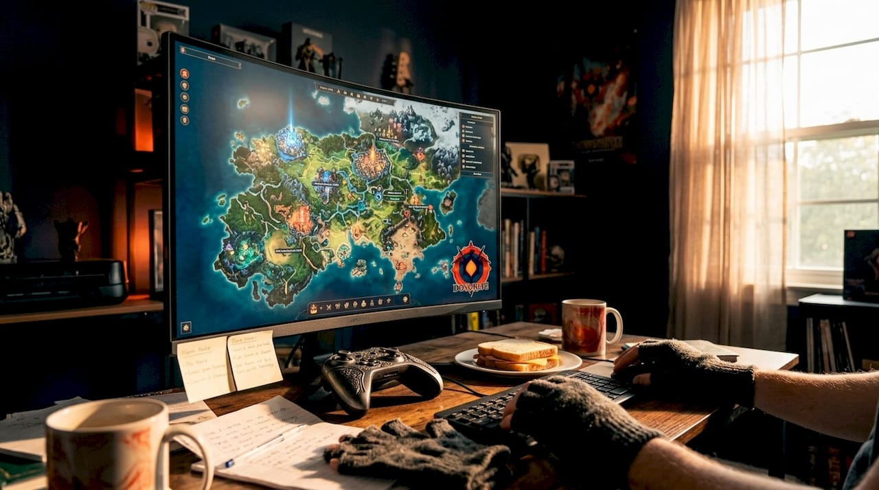 Player immersed in persistent RPG game world map
