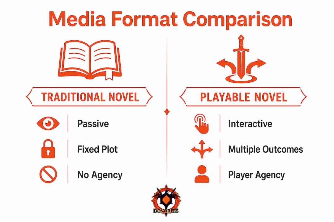 Infographic comparing traditional and playable novels