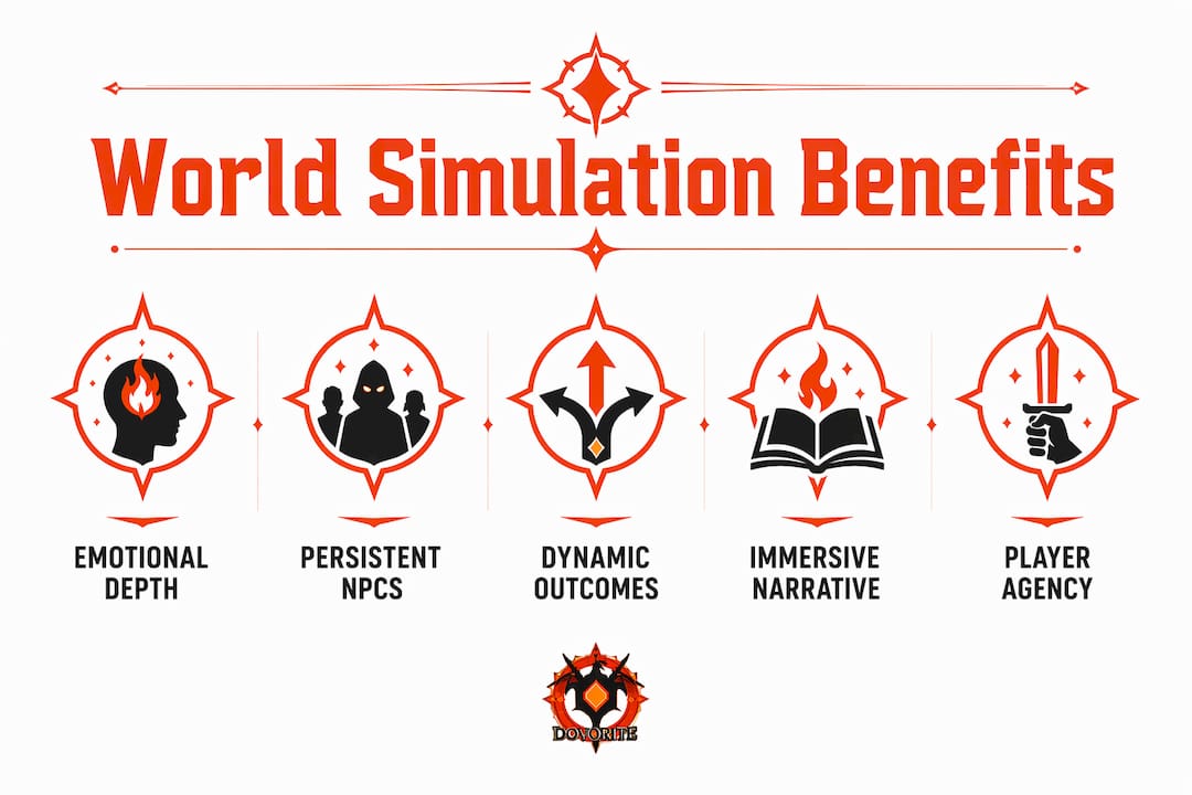Infographic illustrating text RPG world simulation benefits