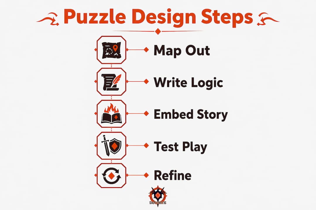 Infographic illustrating steps in puzzle design process