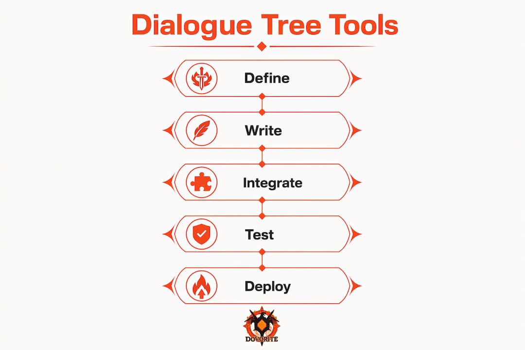 Infographic showing steps in dialogue tree tool use process