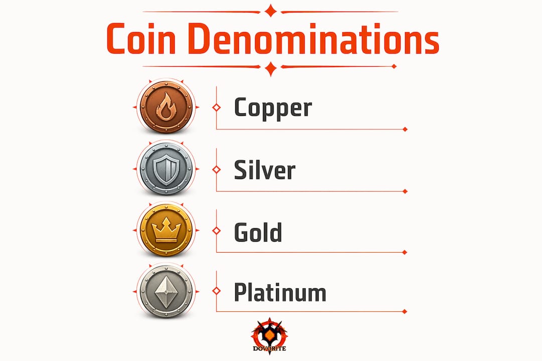 Infographic illustrating RPG coin denominations
