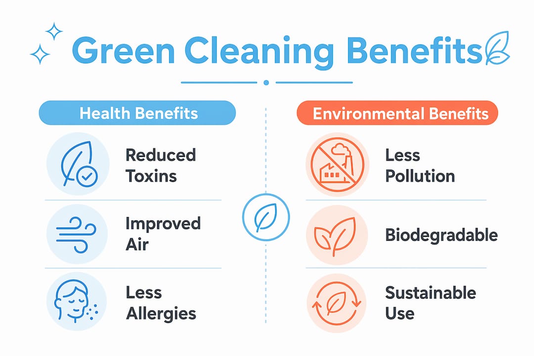 Infographic showing health and environmental benefits of green cleaning