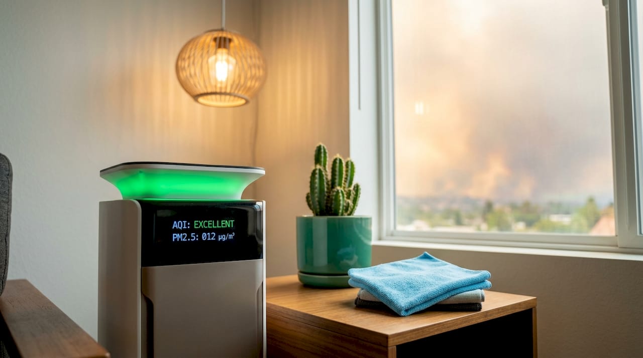 HEPA air purifier in California home during wildfire smoke