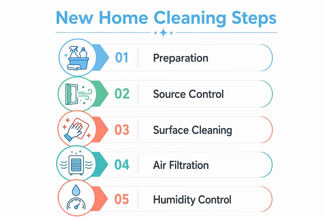 Infographic outlining key steps of new home cleaning process