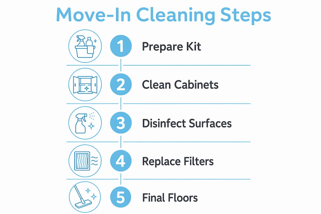 Infographic illustrating move-in cleaning steps