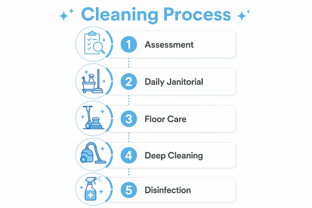 Infographic showing stages of commercial cleaning process