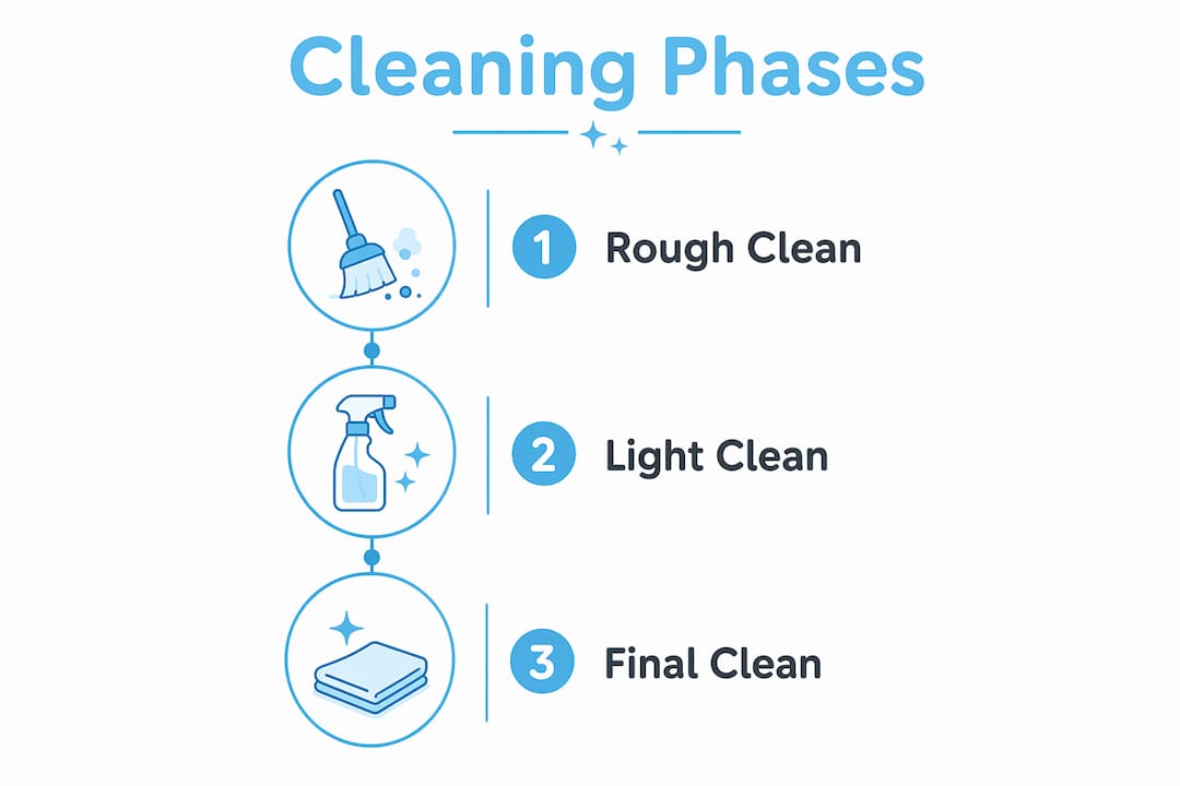 Infographic with three main construction cleaning phases