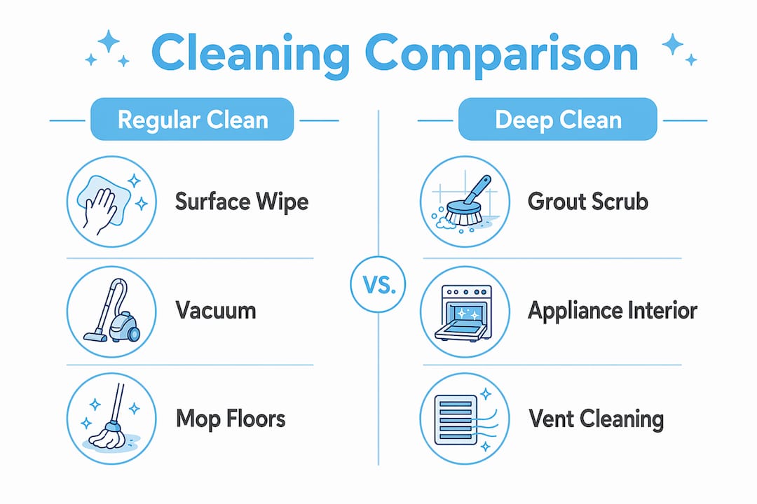 Infographic comparing regular clean and deep clean tasks