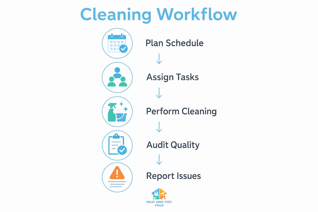 Infographic illustrating office cleaning workflow steps