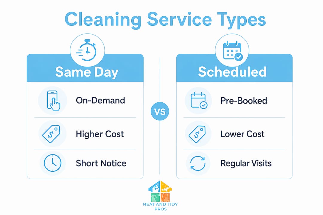 Infographic comparing same day and scheduled cleaning services