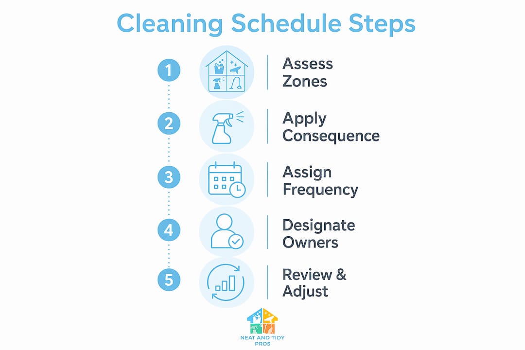 Infographic outlining office cleaning schedule steps