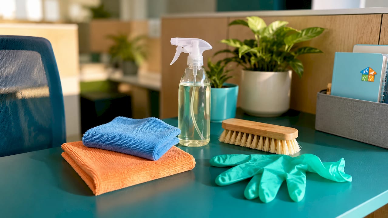 Essential office cubicle cleaning supplies kit